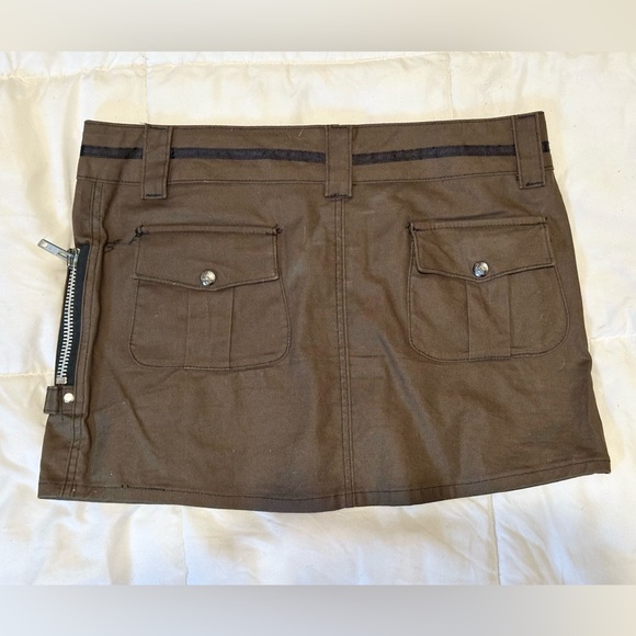 Vintage 00s Lip Service Rare Military Style Green Cargo Mini Skirt sz Large - Picture 3 of 9